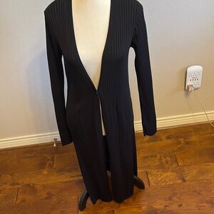Black Ribbed Long Cardigan